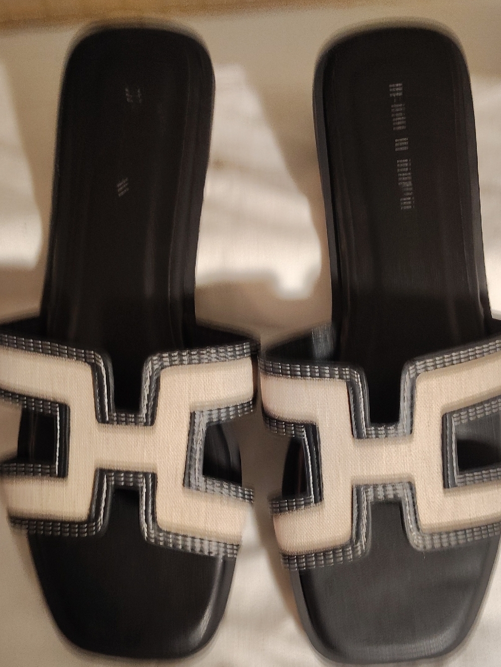 Billini Black and Cream Cutout Slide Mules
